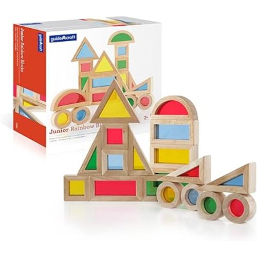 Guidecraft Jr. Rainbow Blocks 20 Piece Set: Kids Colorful Learning and Educational Toy