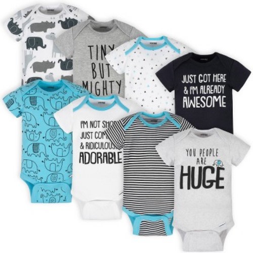 Onesies Brand Baby Boys' Short Sleeve Bodysuits, 8-pack, Elephant