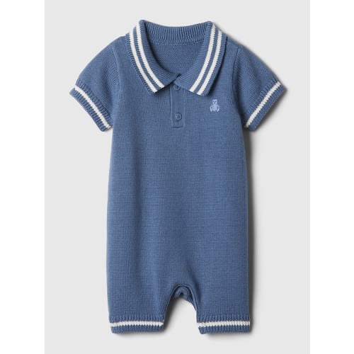 Baby Polo Sweater Shorty One-Piece in bainbridge blue, size: 0-3 M