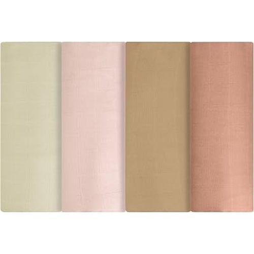 Featherhead™ 100% Cotton Muslin Swaddle Blankets for Baby Girl - Large 47”x 47” - Pre-Washed, Soft, & Breathable - Newborn Essential & Perfect Baby Registry Gift (4 Pack - Pink Solids)