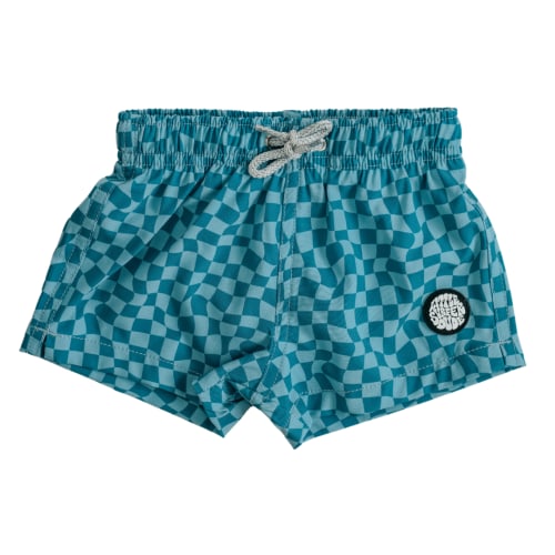 Checkered Dark Blue Swim Trunks