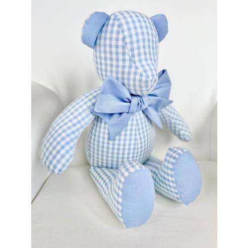 MADE to ORDER - Henry - Handmade Blue Gingham Teddy Bear with Soft Blue Accents