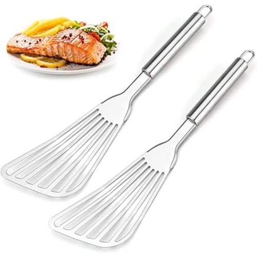 2-Piece Premium Fish Spatula Set, Big Size Stainless Steel, Thickness Blade Turner for Cooking, Flipping, Frying and Grilling