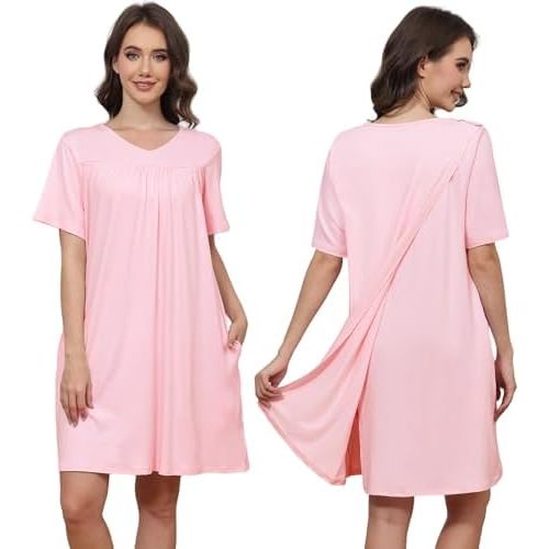 Hospital Gowns for Women Open Back Tear Away Snap Post shoulder Dress Short Sleeve Soft Adaptive Clothing with Pockets