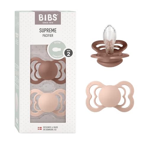 BIBS Pacifiers - Supreme Collection | BPA-Free Baby Pacifier | Made in Denmark | Set of 2 Woodchuck/Blush Color Premium Soothers | Size 6-18 Months