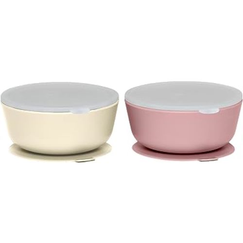 WeeSprout Suction Bowls for Baby & Toddlers (Set of 2) - 100% Silicone w/Plastic Lid - Leak Proof Feeding Supplies - Dishwasher & Microwave Safe Infant Dinnerware w/Extra Strong Base