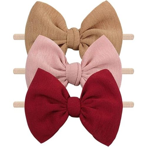 YanJie Baby Girls Nylon Headbands Newborn Bows Handmade Hair Bows Hairbands Hair Accessories for Newborn Infant Toddlers Kids(Red Pink Brown)