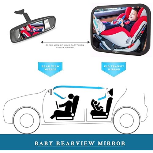 Baby Car Mirror Most Stable Backseat Mirror with Premium Matte Finish-Super Clear PMMA Material Mirror-Safe, Secure and Shatterproof,Black - BLACK