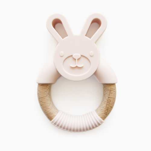 Loulou Lollipop Bunny Silicone and Wood Teething Ring - Blush Pink