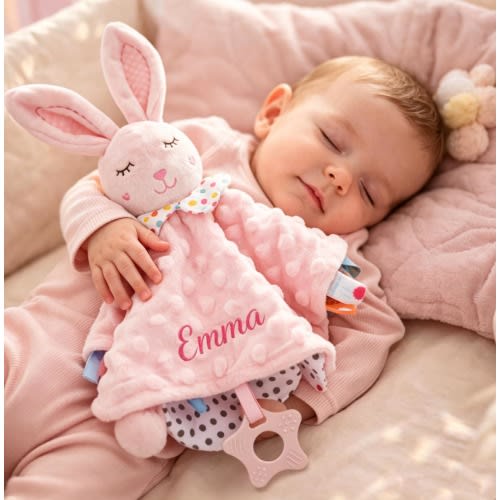 Personalized Minky Dot Lovey Blanket, Embroidered Name, Crinkle Sensory Security Toy