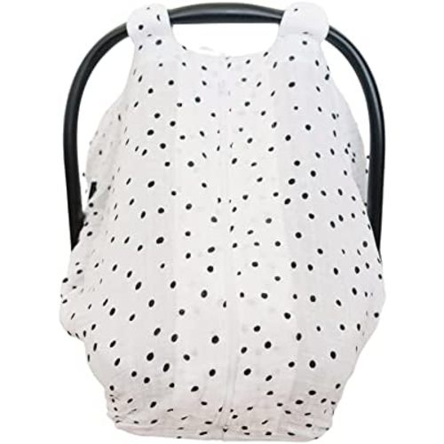 Cotton Muslin Car Seat Cover - Baby Car Seat Cover for Boys Girls, All Season Infant Car Canopy, Bebe au Lait - Dottie