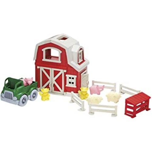 Green Toys Farm Playset - 13 Piece Pretend Play, Motor Skills, Language & Communication Kids Role Play Toy. No BPA, phthalates, PVC. Dishwasher Safe, Recycled Plastic, Made in USA, Red