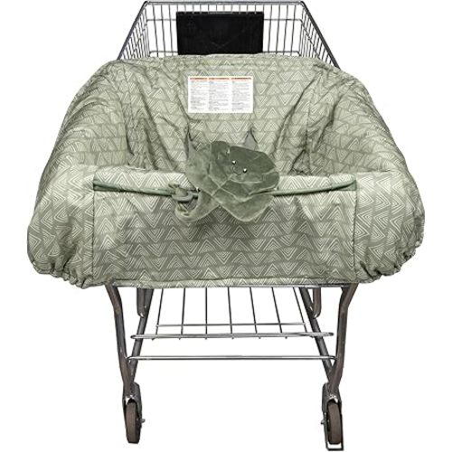 Boppy Shopping Cart Cover, Green Leaf, Cart Cover for Babies with Soft 360-Degree Coverage, Safety Harness, and SlideLine Toy Tether with Plush Green Leaf Included, 6mo+