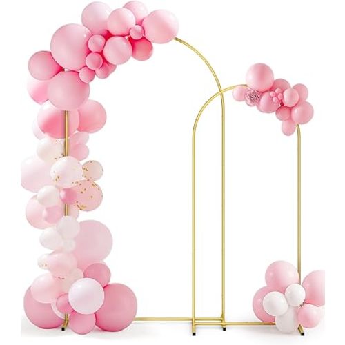 Pureegg Metal Arch Backdrop Stand Set - Set of 2 (7.2ft/6.0ft), Gold Wedding Stand with Stable Base, Elegant Backdrop Cover for Party, Birthday, Baby Shower, Graduation, Easy to Assemble