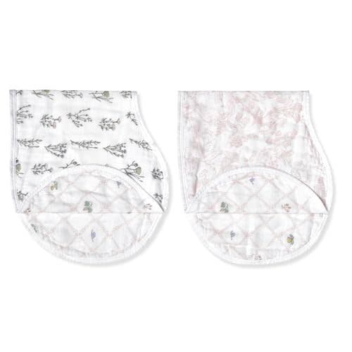 aden + anais Silky Soft Bamboo Viscose Burpy Bib – Multi-Use, Absorbent 4-Layer Burp Cloth and Full-Coverage Snap-Closure Baby Bib in One, 22.5” X 11”, 2-Pack, French Floral