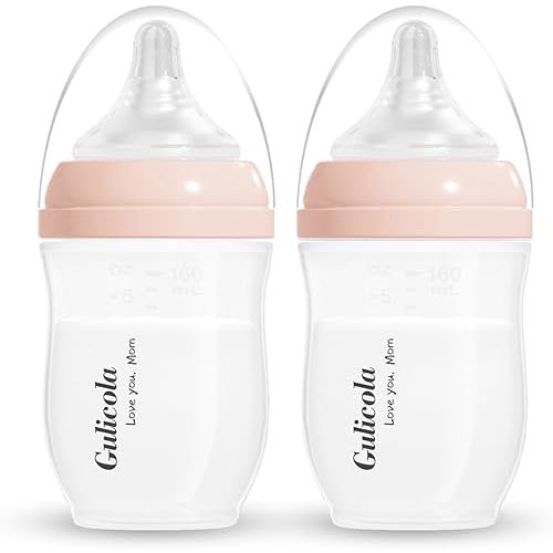 Natural PP Baby Breastfeeding Bottles Newborn Set 2 Pack, Slow Flow Nipples, 0 Months +, 5 oz - Pink