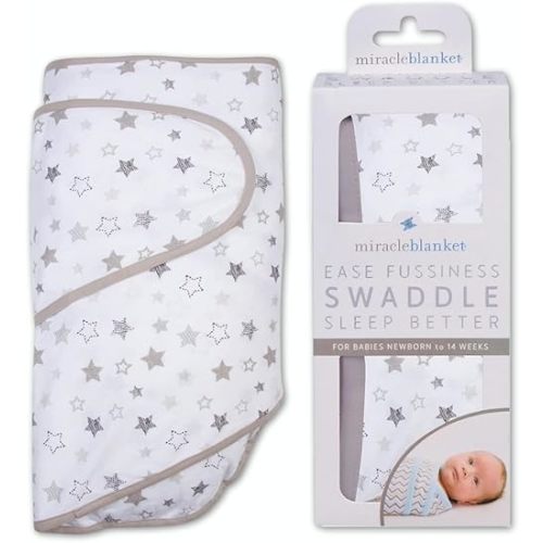 Miracle Blanket Swaddle Wrap - Boy, Girl, or Neutral Receiving Baby Blanket - Soft, Wearable Sleep Sack Essential for Newborns and Infants (Gray Stars)