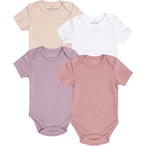 Baby Classic Bodysuit Set, 100% Cotton Boy Girl Unisex Onesie, 4 Pack