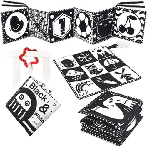 Newborn Toys Black and White Baby Toys 0-3 Months High Contrast Baby Toys for Newborn - High Contrast Baby Soft Book Infant Tummy Time Toys Crinkle Sensory Toys for Brain Development