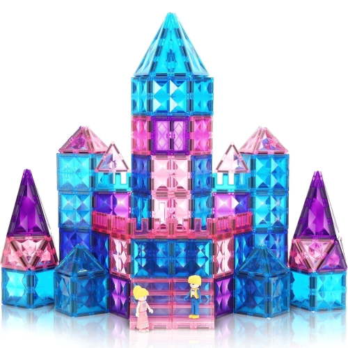 FunMagic Ice Castle Magnetic Tiles, STEM Sparkling Building Blocks, 58PCS Construction Toy for Kids 3-8 Years