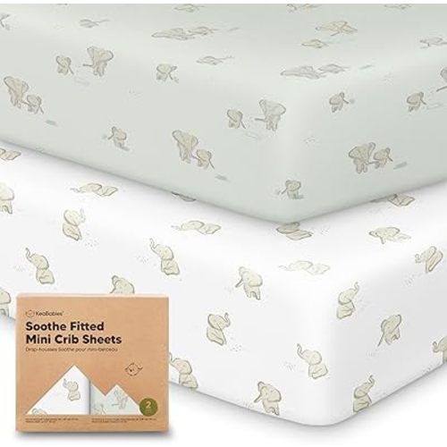 2-Pack Mini Crib Sheets Fitted - 38x26 Pack N Play Sheets for Pack and Play Mattress, Organic Cotton, Soft & Breathable Playard Bedding, Neutral Mini Toddler Bed Cover for Boys, Girls (Elly)