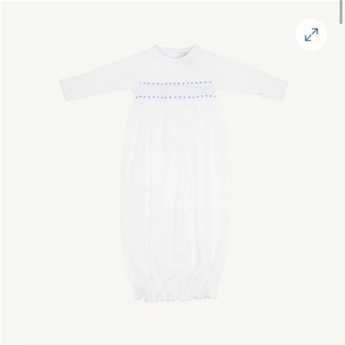 Sweetly Smocked Greeting Gown - Worth Avenue White with Buckhead Blue