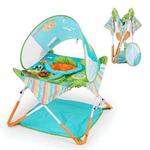 Pop 'N Jump Portable Activity Jumper, Indoor/Outdoor Use, Owl Forest with 4 Sensory Toys