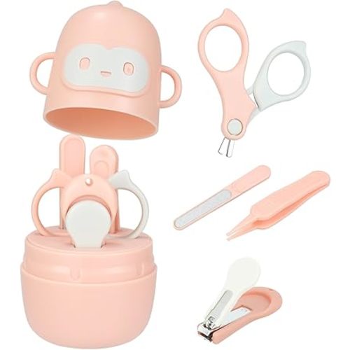Baby Nail Kits, 4-in-1 Newborn Nail Clippers with Cute Monkey Shape Case. Baby Nail Clipper, Scissor, Nail File & Tweezer for Unisex Newborn Infant Toddler Kids