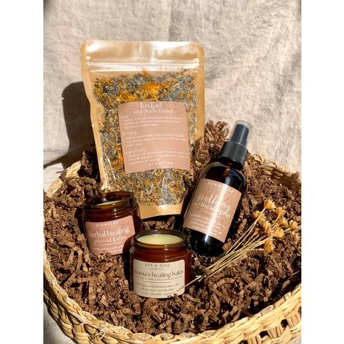 Postpartum Healing Bundle | New Mom Gift | Herbal Perineum Balm | Soothing Peri Spray | Organic Sitz Bath | Tallow Nipple Butter