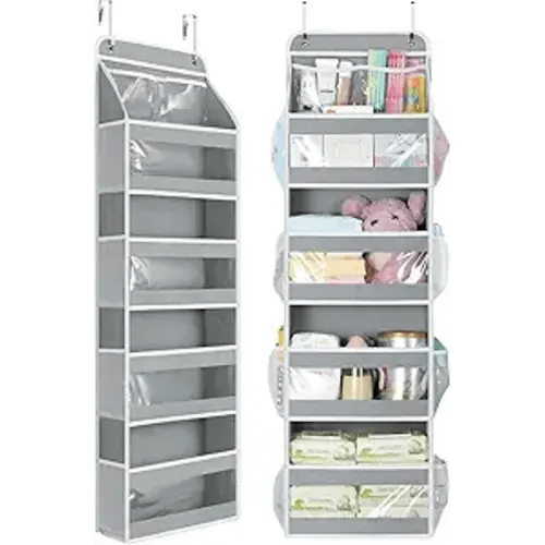 Yecaye 5 Tier 1Pc Over the Door Organizer, Stuffed Animal Storage with Clear PVC Windows, Door Organizer Hanging for Bedroom Nursery Closet Dorm Room Laundry Pantry Bathroom, Grey
