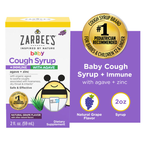 Zarbees Organic Baby Cough Syrup + Immune with Agave & Zinc, Cold Remedy for Infants, Grape Flavor
