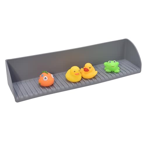 DNC Bathtub Splash Guard for Tub Kids, Silicone Bath Tub Topper Ledge Side Toddler Water Splash Guard Play Shelf Grey 1 Pack