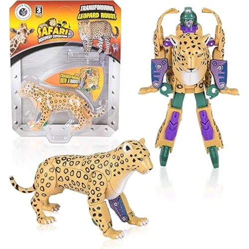 4" Leopard Jungle Animal Toy Small – Transforming Action Figure – Changes from a Detailed Animal Toy to a Unique Robot Toy in Seconds – Great Gift for Both Girls and Boys (4" Leopard)