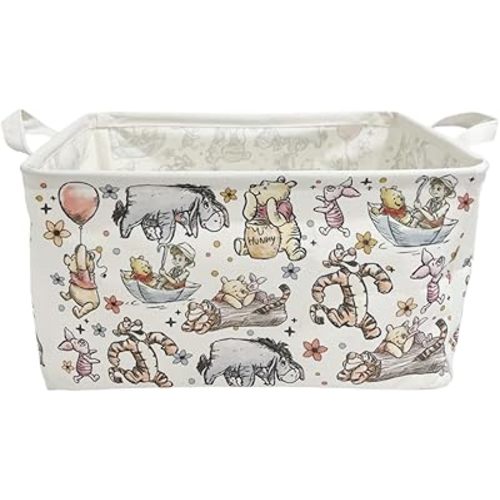 Winnie Nursery Hampers with Handles Classaic Pooh Nursery Storage Basket Foldable and Waterproof Canvas Large Organizers for Bathroom, Bedroom, Toys, Clothes, Laundry Bin