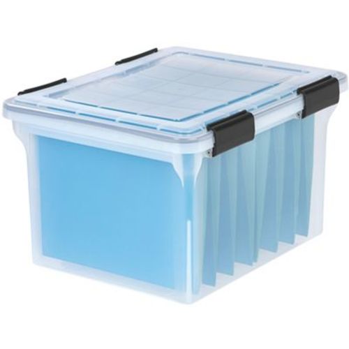 IRIS USA WeatherPro File Organizer Plastic File Box for Letter/Legal File, Clear, 32 Qt. 1Pack