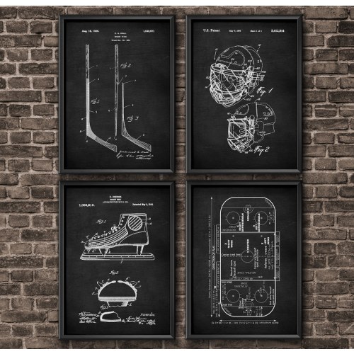 Ice Hockey Wall Art, Hockey Art, Set of 4 Wall Art, Hockey Player, Mid century modern wall art set | Shop now!