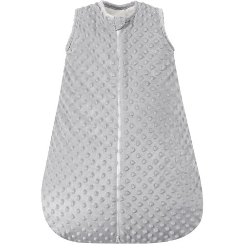 PHF Baby Sleep Sack 2.5 TOG with Plush Minky Dot, 0-6 Months Winter Baby Wearable Blanket with 2-Way Zipper, Warm Comfy Quilted Cotton Sleeping Bags, 3-Layers Design Sleep Sack, Small Size, Grey
