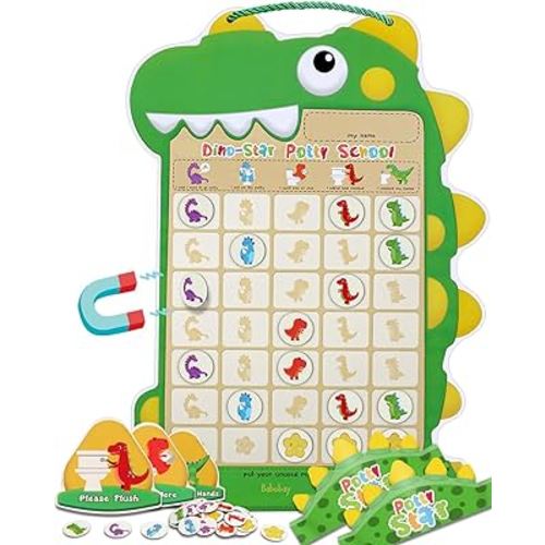 Potty Training Chart for Toddlers Boys & Girls - A Dinosaur Potty Chart with 35 Reusable Magnetic Dinosaur & Star Stickers for Kids Potty Training Reward, 3 Instruction Steps & 2 Crown (Dinosaurs)