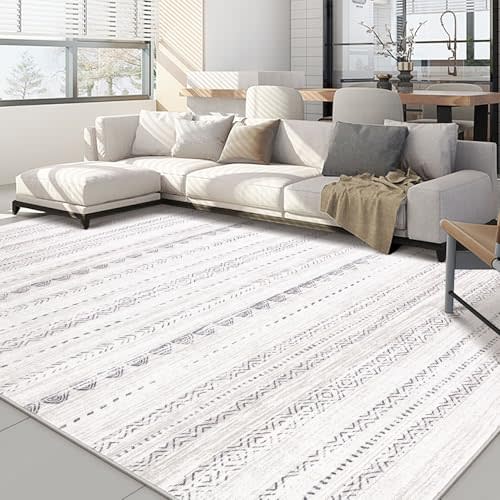 7x9 Area Rug Living Room: Washable Boho Large Neutral Soft Farmhouse Modern Rugs Stain Resistant Moroccan Non Slip Indoor Floor Carpet for Bedroom Nursery Kids Playroom Office Dining Room- Gray