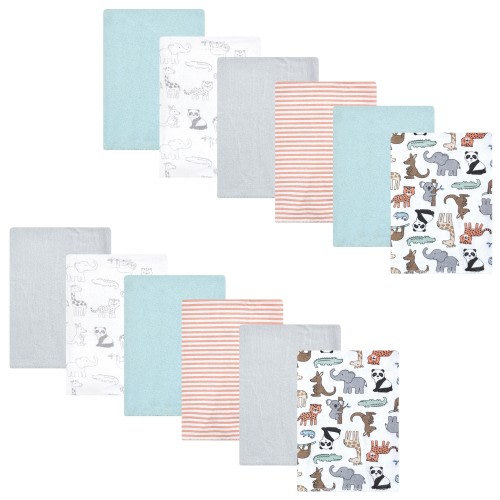 Hudson Baby Unisex Baby Cotton Flannel Burp Cloths Bundle, Zoo Animals, One Size - Zoo Animals - One Size