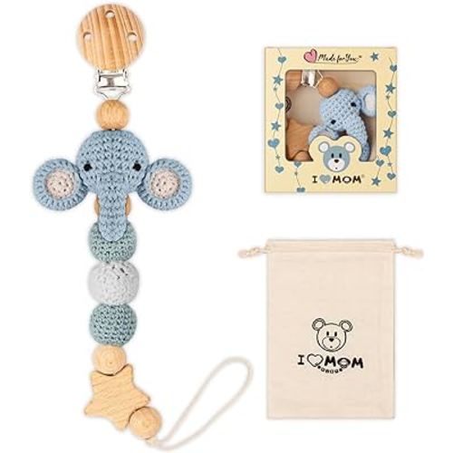 Pacifier Clip, Cute Animal Pacifier Holder Clip for Boys and Girls, Most Pacifiers, Baby Teethers, Baby Shower and Baby Essentials(Elephant)