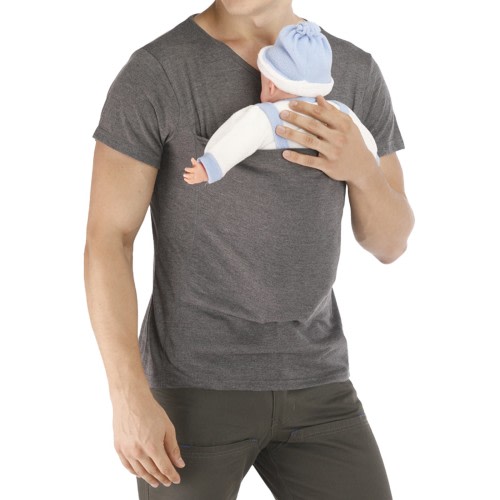 XYBOMB Kangaroo Shirt for Dad and Baby Clearance! Baby Carrier Mens Shirt V Neck Short Sleeve Skin to Skin T-Shirt with Pocket, Baby Carrier for Dad, Canguro Para Cargar Bebe, 1PC Top Gray 2XL