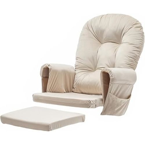 Glider Rocker Replacement Cushions with Storage Pocket, 5PCS, Soft Velvet Thickened, Washable Nonslip, Universal for Use in Glider Rocking Chair, Beige