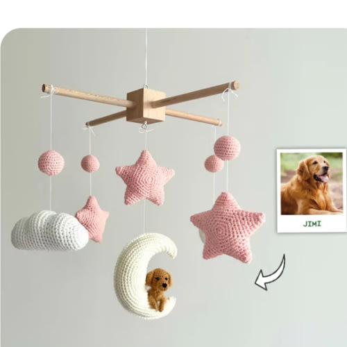 MY DOLLFY Pet Moon Pink | Custom Crochet Pet Nursery Baby Mobile – My Dollfy