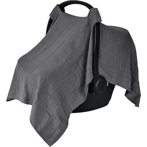 Car Seat Cover Baby - Organic Cotton - Carseat Covers Baby - Carseat Cover - Car Seat Canopy - Carseat Canopy - 100% Muslin Cotton, 43" x 32" (Soft Grey)
