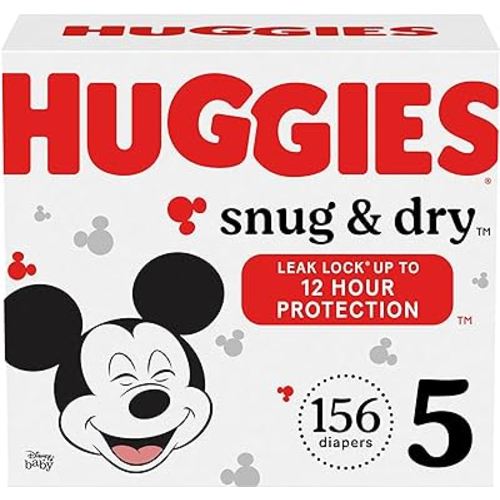 Huggies Size 5 Diapers, Snug & Dry Baby Diapers, Size 5 (27+ lbs), 156 Count (2 Packs of 78), Packaging May Vary