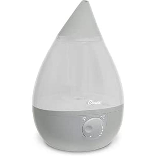 Crane Ultrasonic Cool Mist Humidifier for Bedroom, Baby Nursery, Kids Room, Plants, or Office, Large 1 Gallon Tank, Filter Optional, Grey