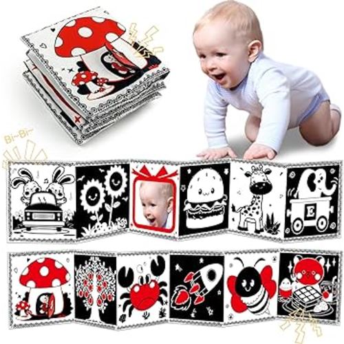Black and White High Contrast Baby Toys 0-6 6-12 Months Soft Sensory Crinkle Book for Newborn Essentials Brain Development Tummy Time Toys Infant 0-3 3-6 Month Montessori