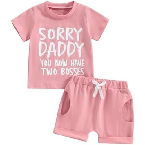 Toddler Baby Girl Summer Clothes Funny Slogan Short Sleeve Crewneck T-Shirt Shirt + Casual Shorts Set
