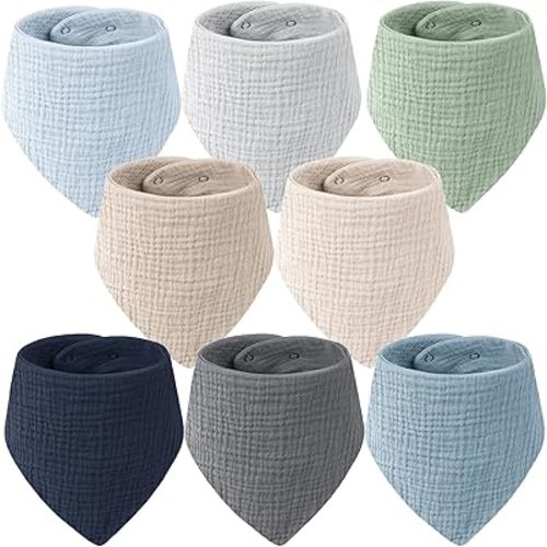 8-Pack Muslin Baby Bandana Drool Bibs – Soft & Absorbent 100% Cotton Teething and Drooling Essentials for Boys, Girls, Newborns & Toddlers